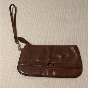 Wilsons Leather Brown Clutch Wristlet with Buckle Detail